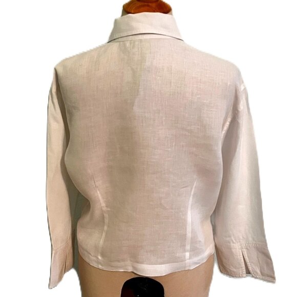Debra Deroo Linen Button Down Blouse Front Tie Size Small Vintage Flax Style - Picture 4 of 7
